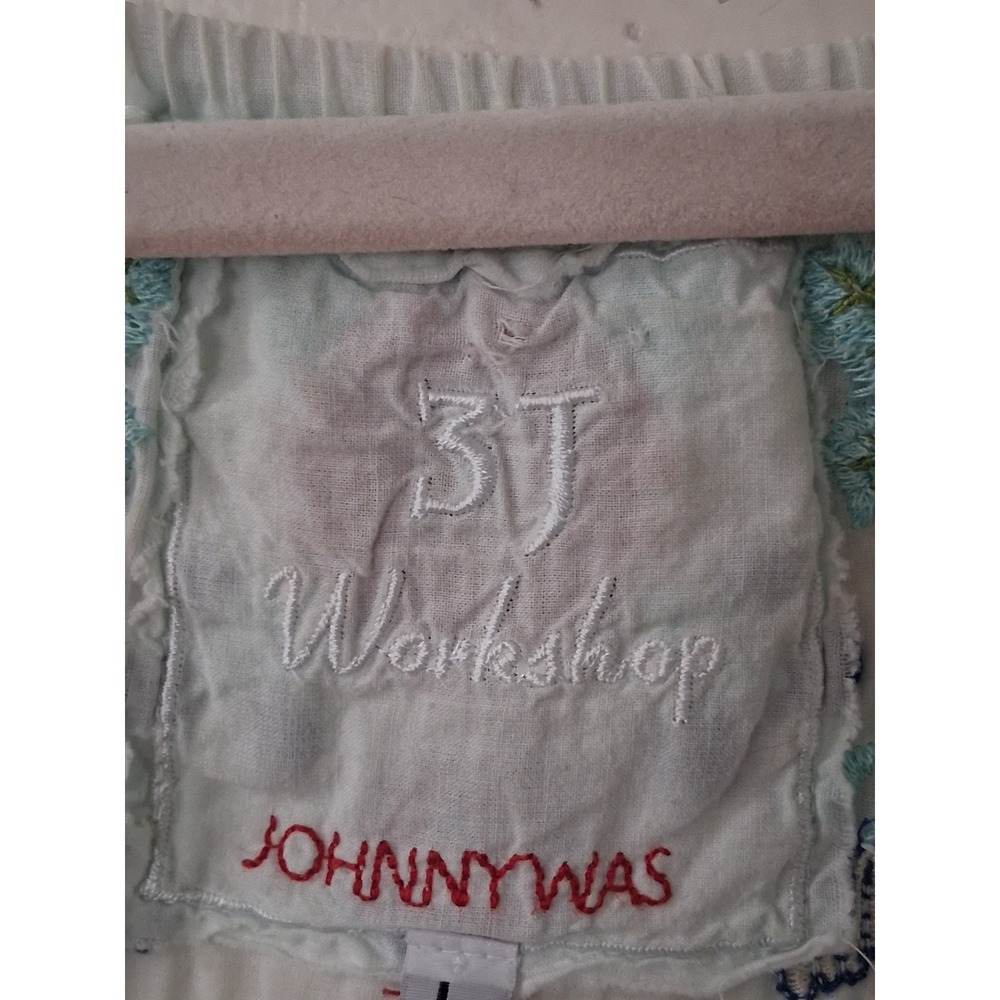 Johnny Was 3J Workshop Mint Green Embroidered Peasant Blouse Boho Top Large - Picture 2 of 6